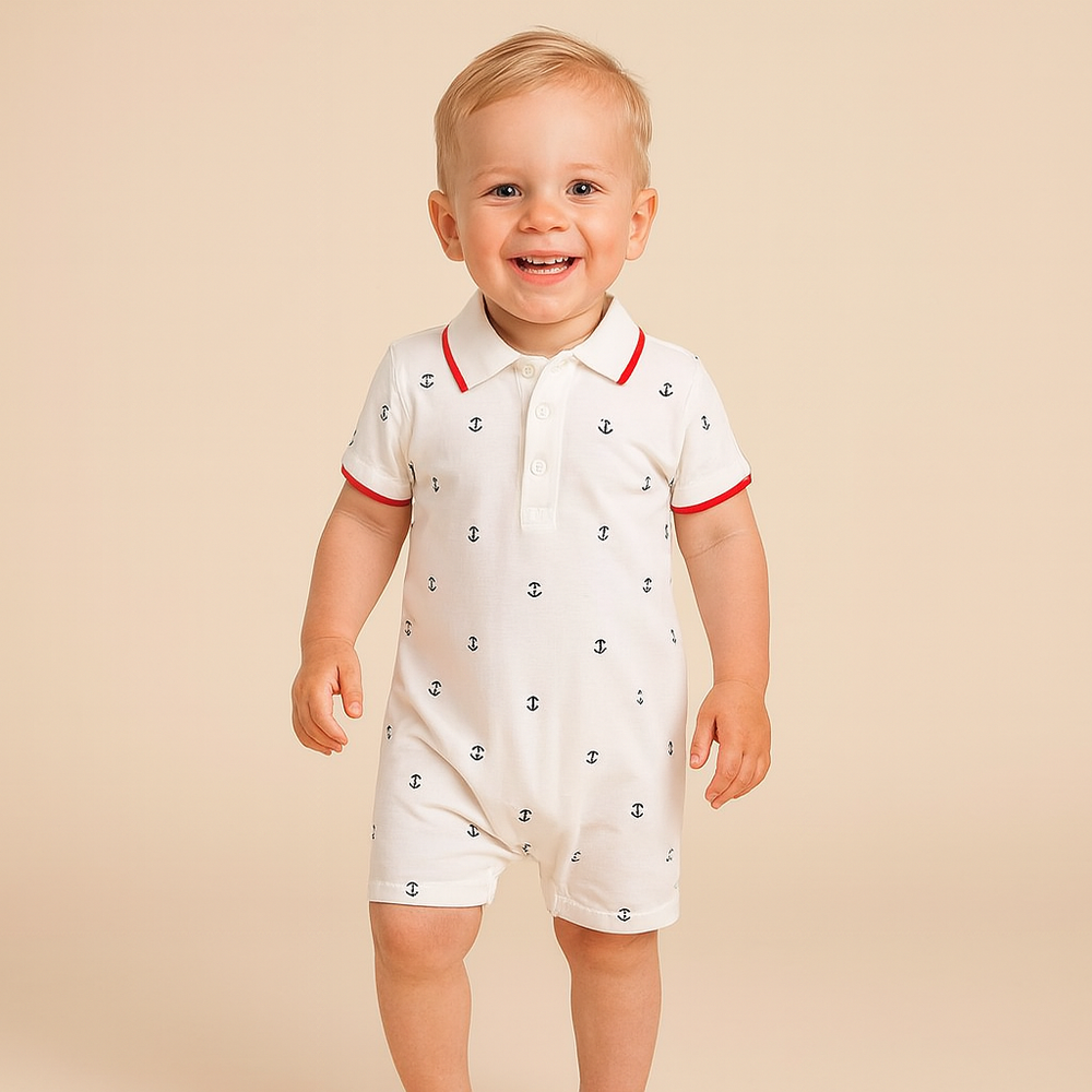 ! Baby Jongens Classic Polo Captain Jumpsuit – Biologisch Katoenen Romper
