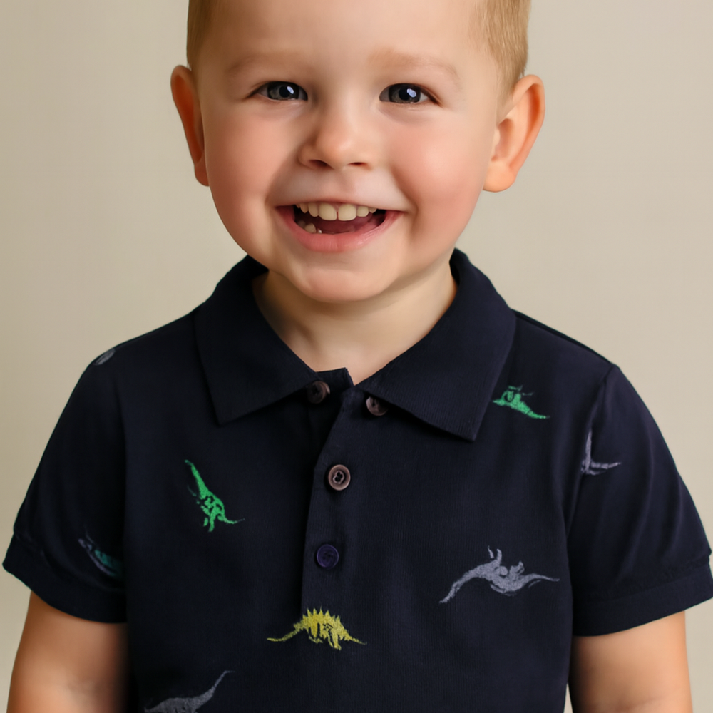 ! Kids Dino Polo Shirt – Korte Mouw Jongensshirt van Biologisch Katoen