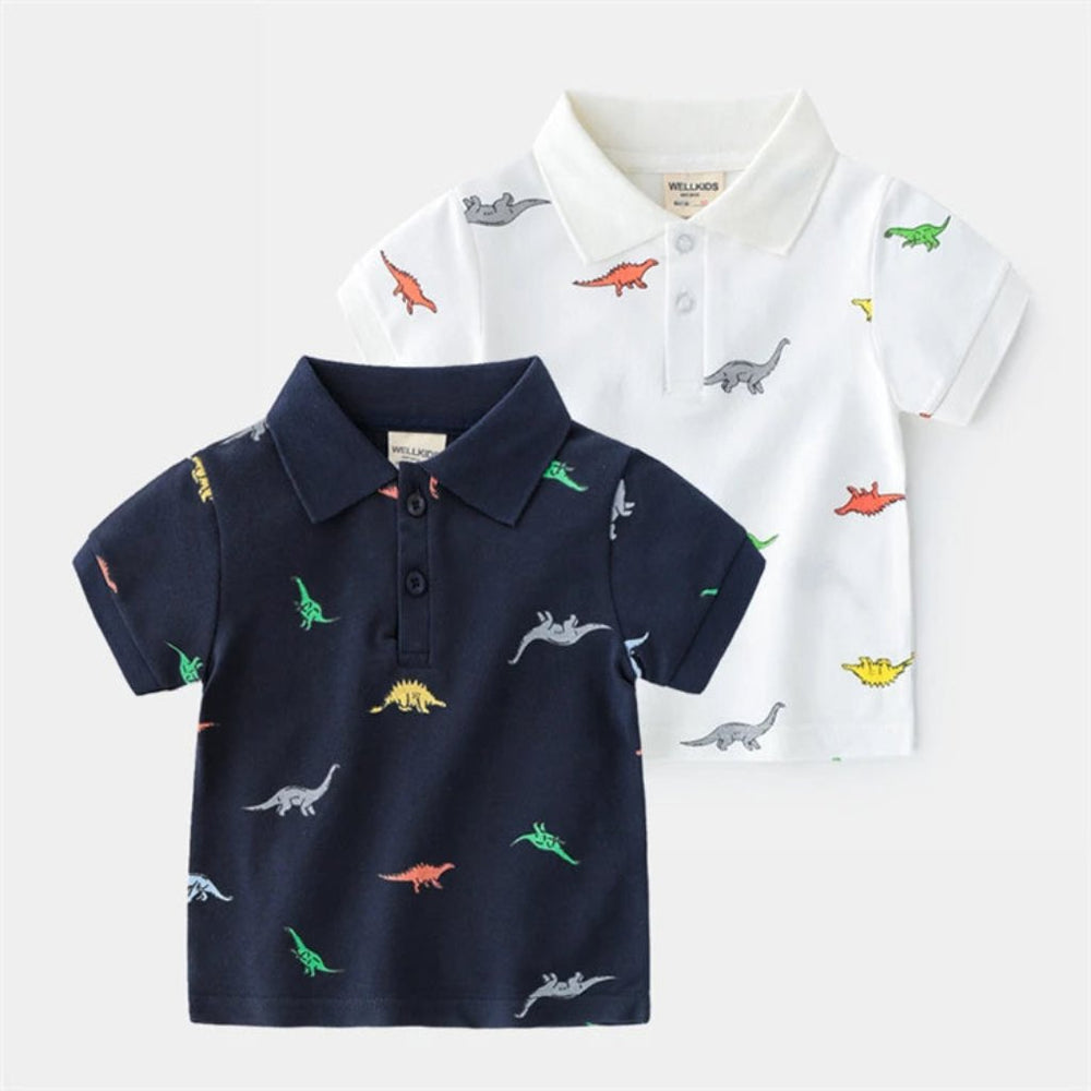 ! Kids Dino Polo Shirt – Korte Mouw Jongensshirt van Biologisch Katoen