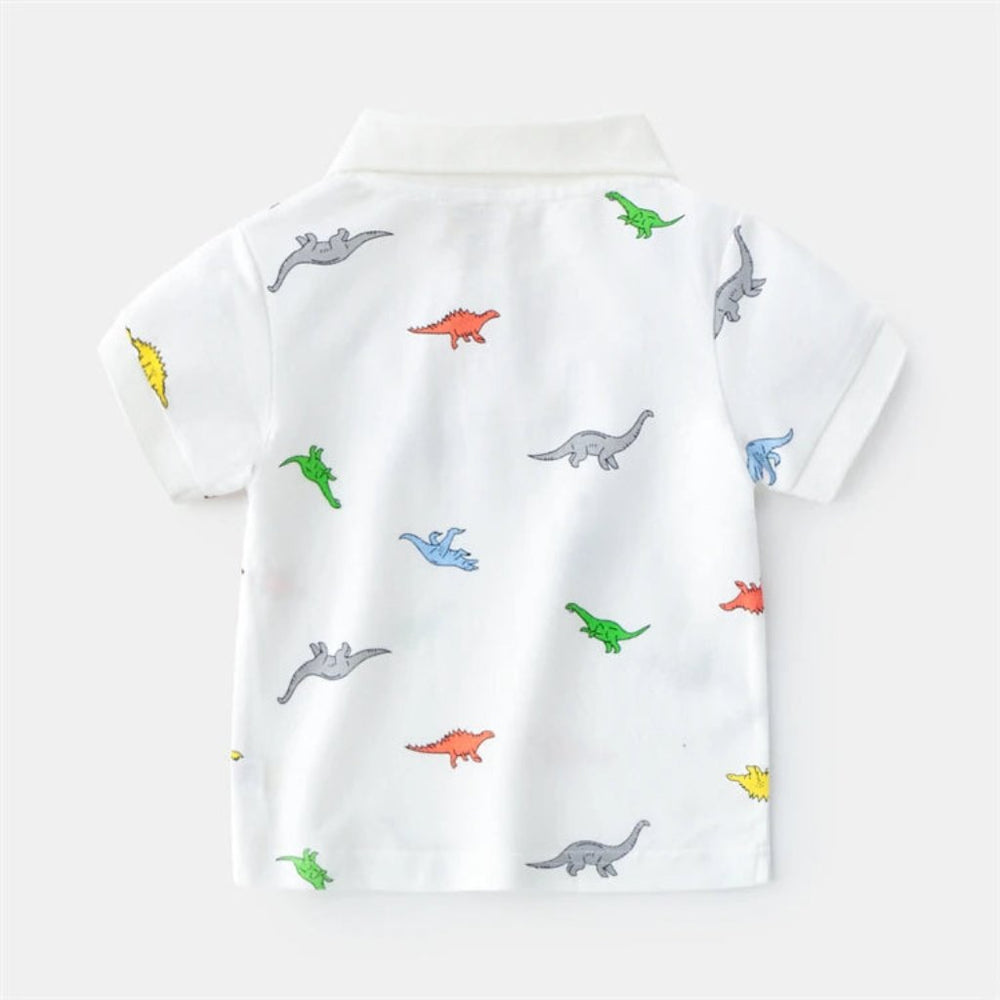 ! Kids Dino Polo Shirt – Korte Mouw Jongensshirt van Biologisch Katoen