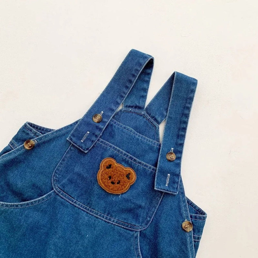 ! Denim Bear Baby Jumpsuit & Striped T-Shirt Set