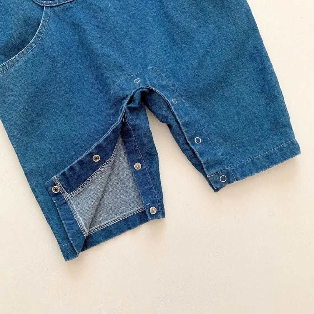 ! Denim Bear Baby Jumpsuit & Striped T-Shirt Set